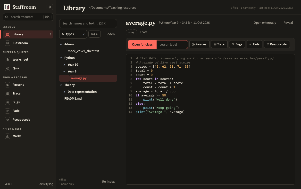 The Library with a Python file previewed